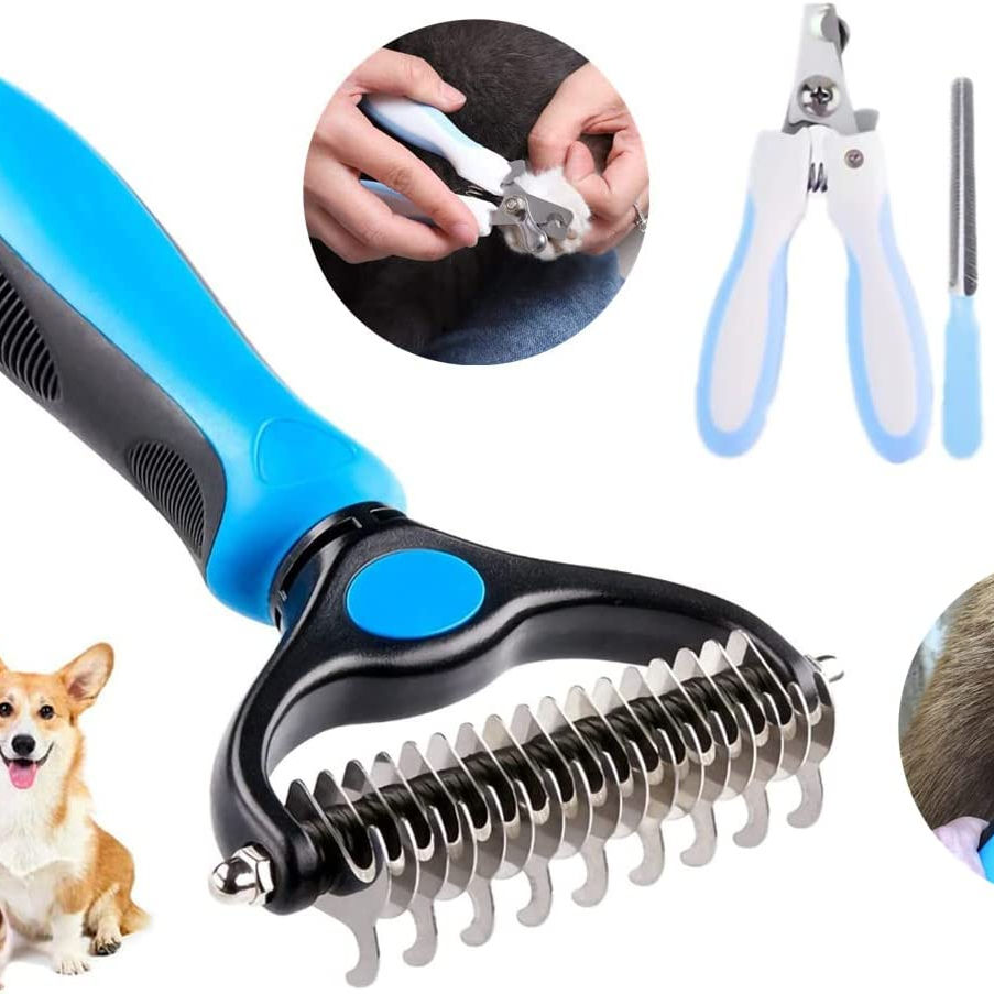 Petvibelab Professional Grooming Kit – Deshedding Brush & Nail Clipper Set
